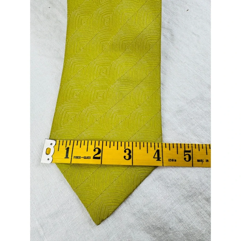 Vintage Chartreuse Green Geometric Concentric Square Woven Polyester Wide Tie